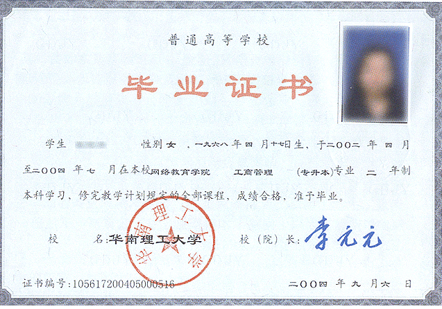 成人高考本科毕业证书样本